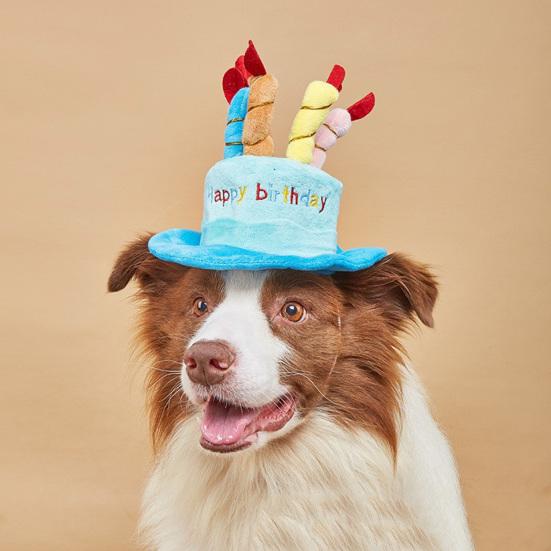Chapeau d'Anniversaire pour Animal de Compagnie Mignon Gâteau d'Anniversaire Chien Chapeau Peluche Réglable Chapeau d'Anniversaire pour Petits Chiens Moyens Chats Accessoire de Fête