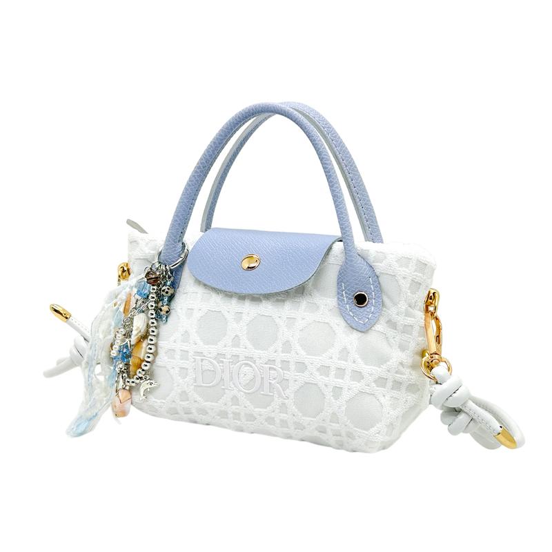 DIOR Bag [Customized Cosmetic Bag] Canvas Mint Sea Simple Fashion Versatile Classic Trendy Niche High-end Storage Metal Pendant Small Fresh Portable