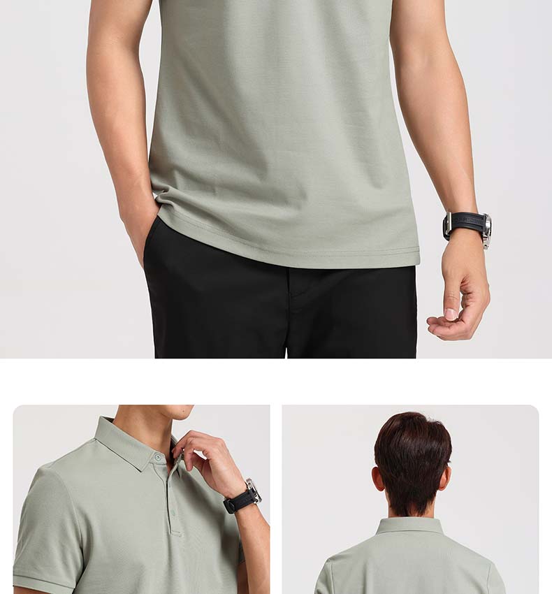 Langdeng Men's Business Casual Comfortable Long Staple Cotton Solid Color Short-Sleeved Polo Shirt