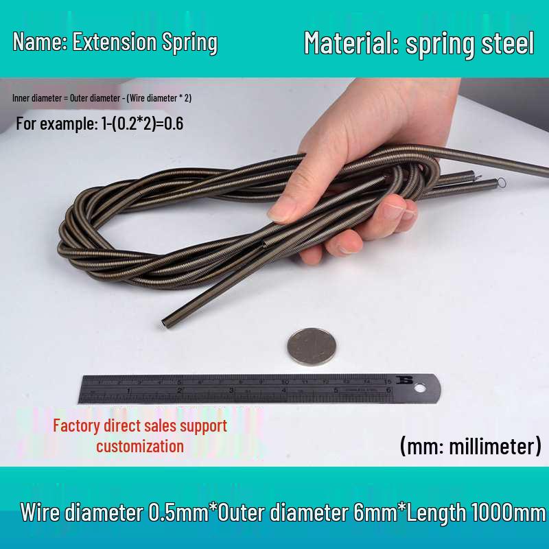 1m Spring Coil Extension with Hook - Strong Tensile Force, Thin Soft Sheath, for Tarpaulins & Sliding Doors