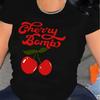 1pc Women's Plus Size Cotton T-Shirt with Cherry Bomb Print, Casual Sports Crew Neck, All-Season Short Sleeve Top with Medium St