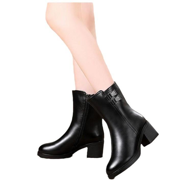 Kvinner Høye hæler Skinnsko Tykke Pelsstøvler Mamma Sko Spissetå Firkantede hæler Vinterstøvler