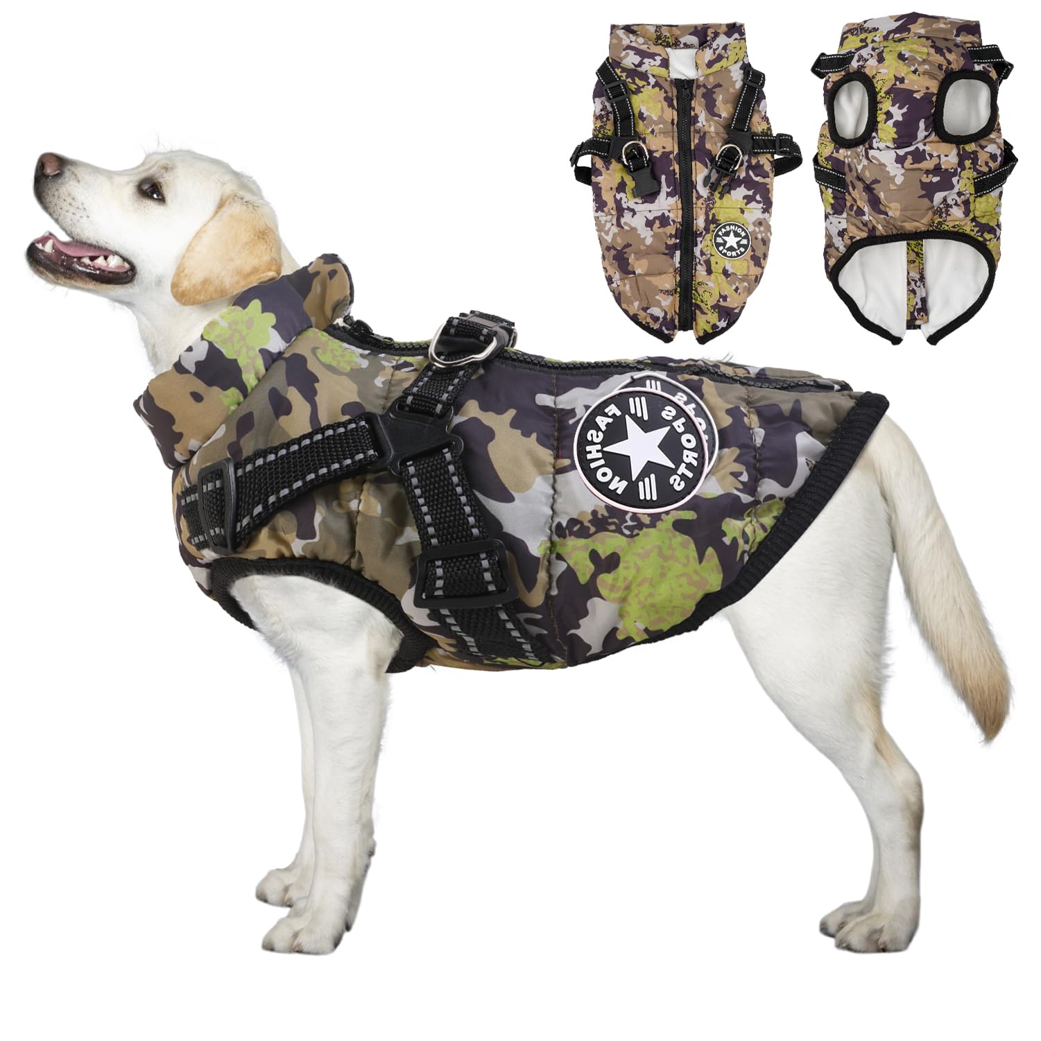 

Koramaku Dog Clothes Cotton Coat with Open Reflective at Pet Clothing for and Easy to Put On and Take Fleece Cold Water Jacket with Lead Walking