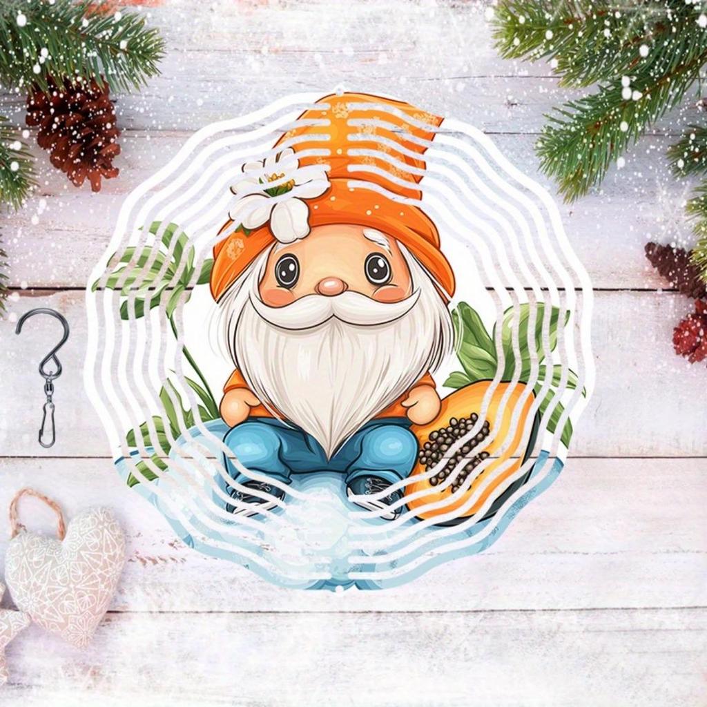 2D Metal Wind Chime with Festive Gnome and Cantaloupe Design Outdoor Garden Decor for Home Wedding Birthday Christmas Gift