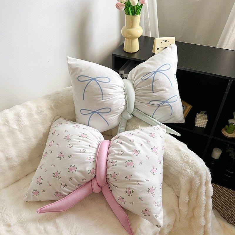 Bow Pillow Cushion Cute Plush Butterfly Knot Throw Pillow Sofa Bedroom Neck Lumbar Backrest Nap Cushion Home Decor