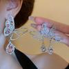 Silver Needle Luxury Rhinestone Butterfly Drop Earrings