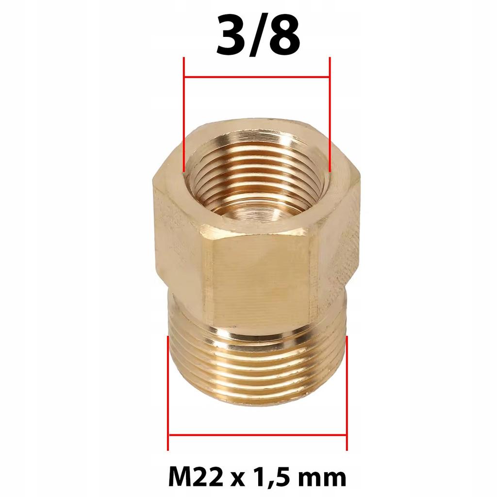 Rosfix Redukcja M22x1.5 na 3/8" – Adapter do Myjki Ciśnieniowej | Kompatybilny z Kärcher HD / HDS | Mosiądz | Wysoka Szczelność