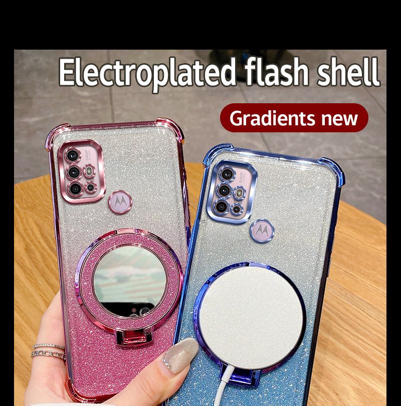 G30 G20 G10 Holder Ring Mirror Phone Case For Motorola Moto G10 G20 G30 G84 G54 G82 5G G52 G71S Soft 6D Plating Shockproof Cover