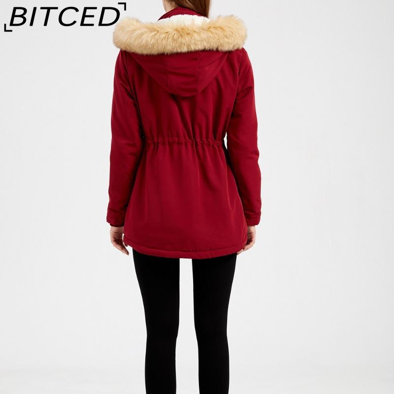 BITCED Autumn/Winter Women's Thickened Shearling-Lined Cotton Coat Loose-Fit Cotton Jacket with Detachable Hood and Fleece Lining