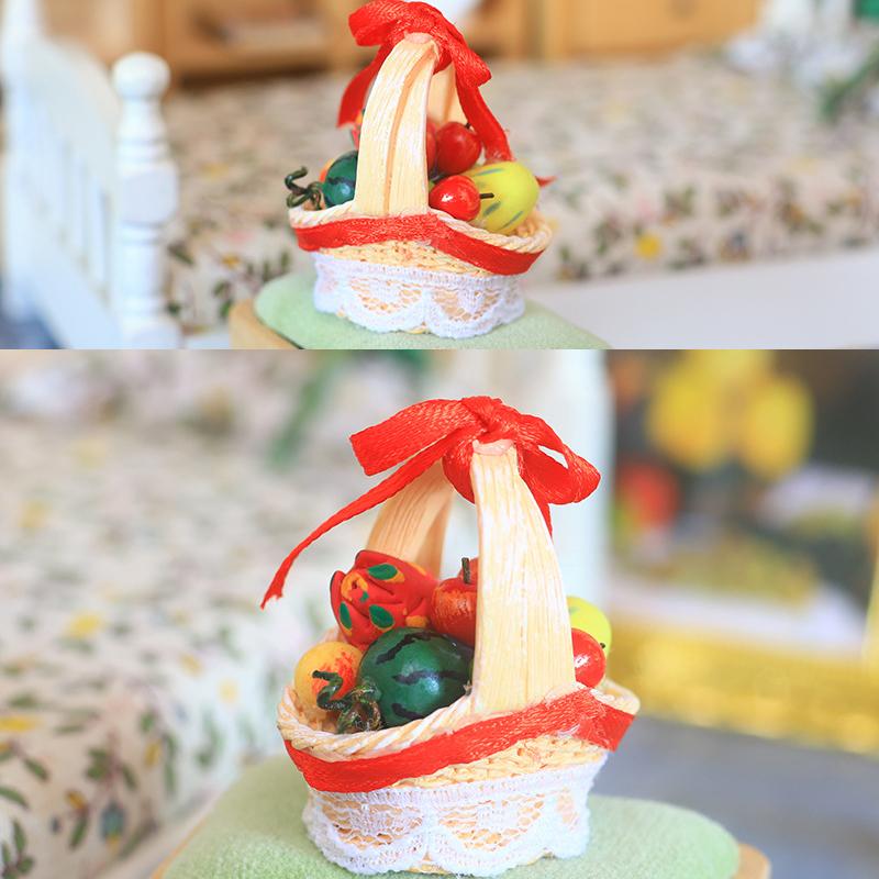 1/12 Dollhouse Simulation Fruits Basket Model Dollhouse Mini Scene Decoration Playing Kitchen House Ornament Dollhouse Accessory