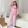 Wearing Soft Pajamas Women's Autumn and Winter Sweet Japanese Style Fleece-lined Thickened Cartoon Cat Two-Piece Home Clothes