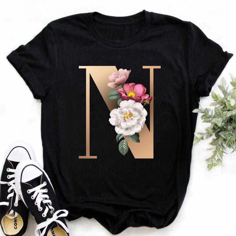 A B C D E English Alphabet  3D Print T Shirt Women New Summer Couples Lovers Harajuku Casual Black Tops Tshirts