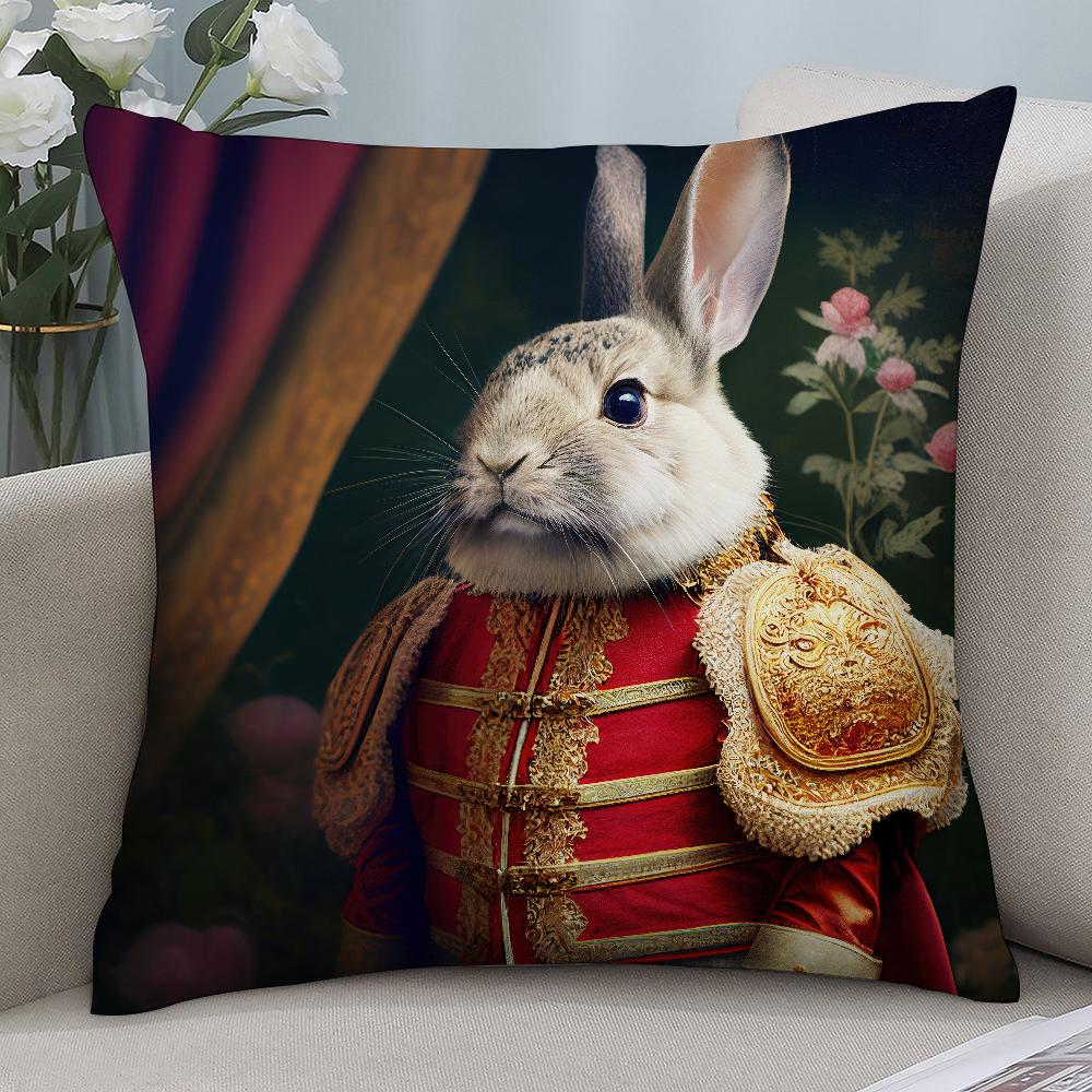 Retro Rabbit Portrait Pillow Case Short Plush Pillow Covers Sofa Decorative Gift Home Double-Sided Printing Cushion Cover