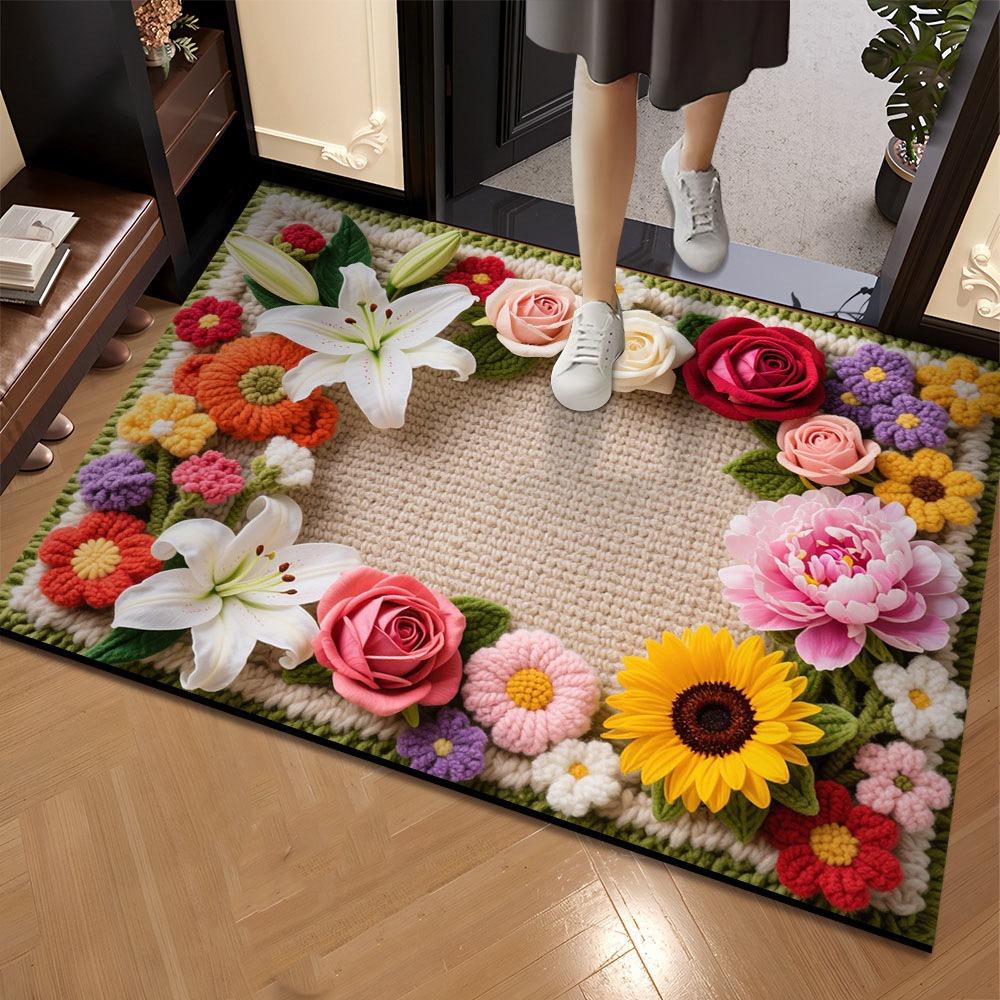 

3D Цветочный ковер Коврик для ванной Нескользящий коврик для пола Входной грязеотталкивающий коврик для пола 60 * 90Cm