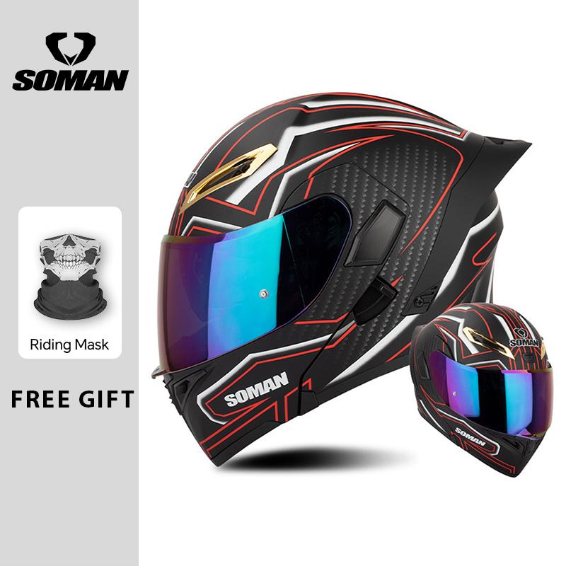Four Seasons DOT Approved Flip Up Helmet Dual Visors Modular Helmets Full Face Motorcycle Helmet Motorbike Moped Racing