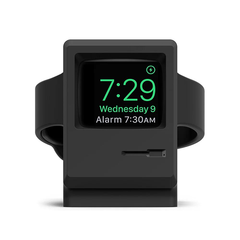 

Силиконовая подставка для зарядного устройства для Apple Watch 7 6 5 4 iWatch 3 2 1, держатель для зарядной док-станции, ретро-образец для компьютера, кронштейн-основание чёрный