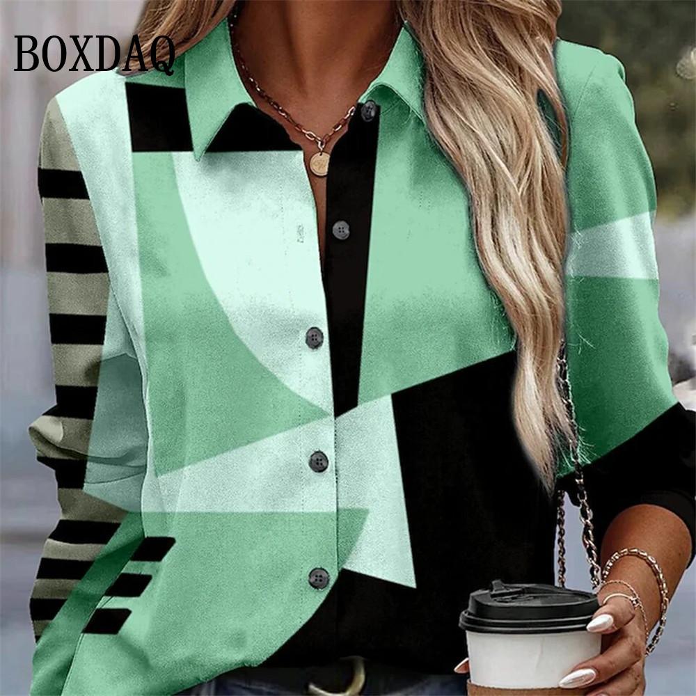 Spring Long Sleeve Button Shirts 3D Floral Printed Loose Lapel Shirt Vintage Women's Blouses Tops Summer Female Clothing 2026