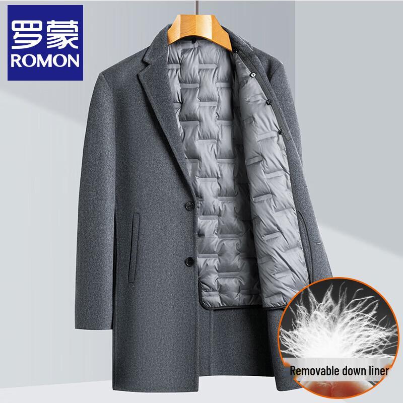 

Luomeng Men s Mid-Length Wool Blend Down-Lined Trench Coat M