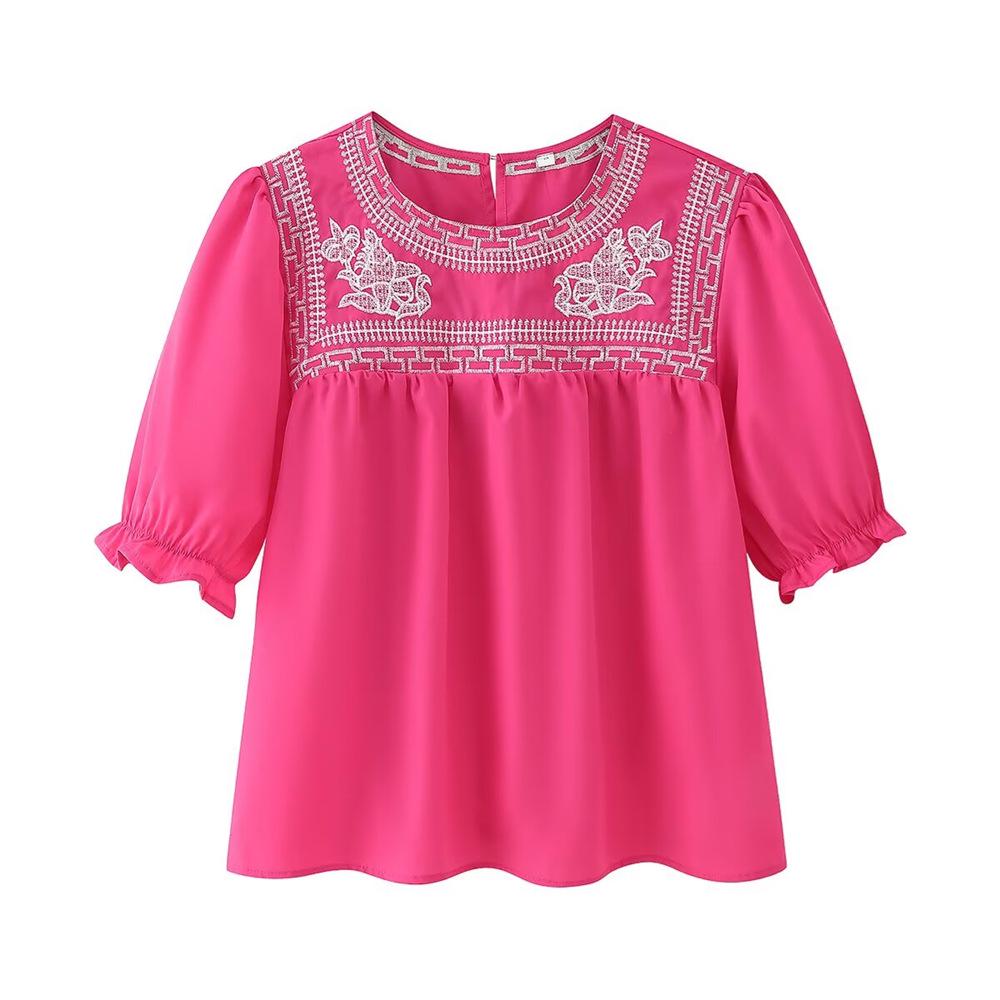 

Spring/Summer 2025 Women s Embroidered Slim Fit Short Sleeve Top S розовый