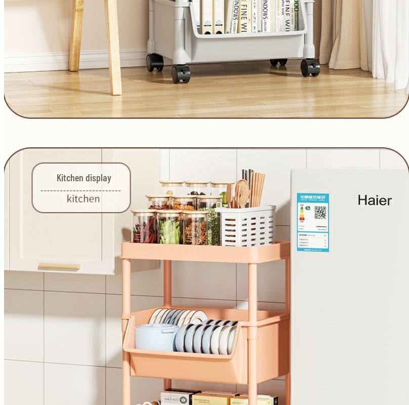 Compact Multi-Layer Storage Rack: Floor-Standing Bookshelf for Snacks and Kitchen, Mobile Fruit & Vegetable Basket