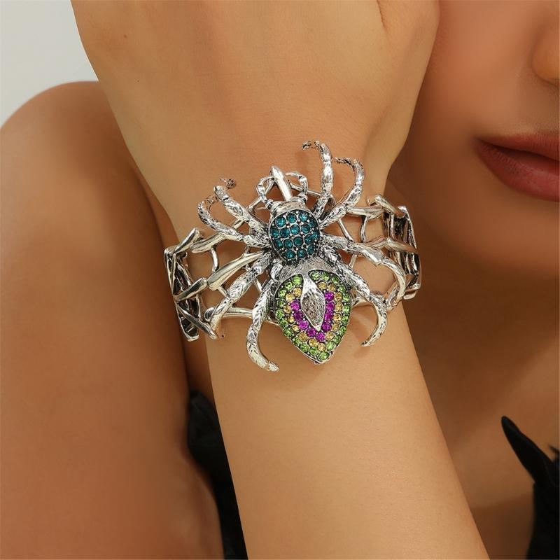 Dark Punk Style Rhinestones Arachnid Bracelet With Adjustable Closure Perfect For Halloween Outfits And Theme Event
