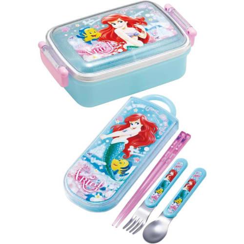 Skater Children's Cutlery Set, Lunch Box, Chopsticks, Spoon, Fork, Made In Japan, Sliding Cutlery, Name Stickers Included, Antibacterial, Disney Ariel