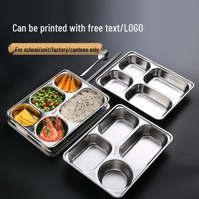Food-Grade 304 Stainless Steel Four-Compartment Meal Tray