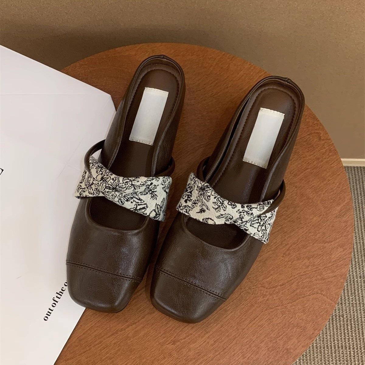 

inner heightening bag head half slippers women wear new spring and summer new fairy platform Mary Jane slope heel single shoes 40 коричневый