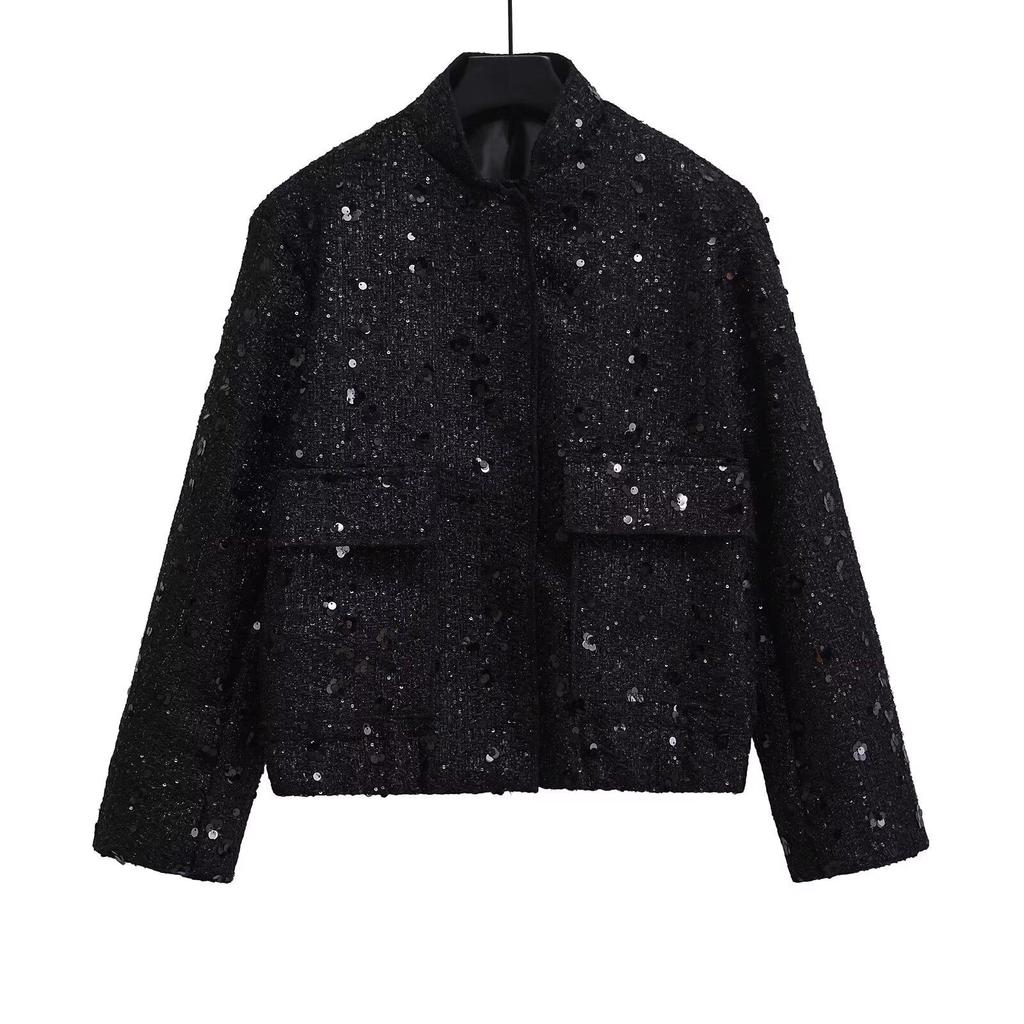 Elegante Chaqueta de Mujer para Otoño/Invierno con Lentejuelas y Cuentas: Diseño de Nicho de Moda Transfronteriza