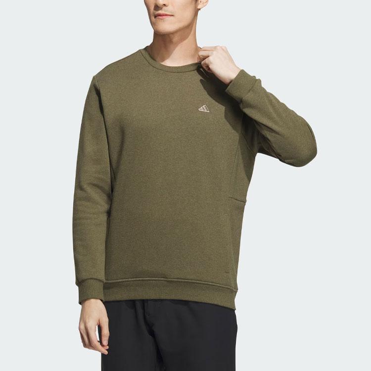 Adidas Go-To Crewneck Sweatshirt Solid Logo Golf Long Sleeve Sweatshirt Men Sweatshirt Rock-Olive IA2944