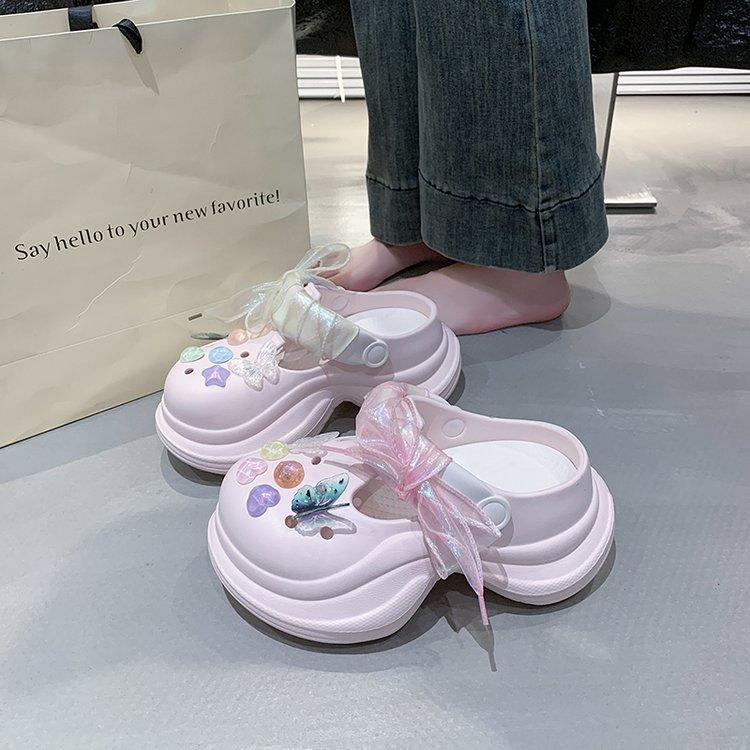 

Butterfly love hole shoes lace edge 2025 summer new beach sandals platform bottom trend explosion summer must 39 розовый