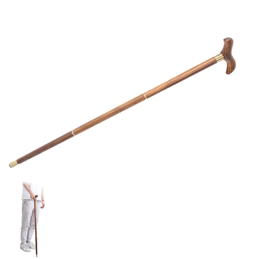 Professional Folding Walking Stick Ebony Wooden Cane with T Handle for Elderly Mobility