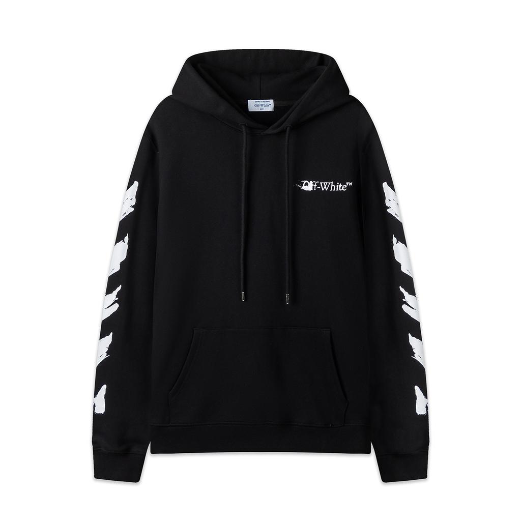Off-White 2025 Autumn and Winter New Graffiti Arrow Pattern Printed Hooded Sweatshirt for Men and Women