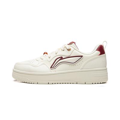Li Ning Tianji Soft Slip Resistant, Abrasion Resistant, Height Increasing Low Top Skateboard Shoes Women's White Red AGCW068-5