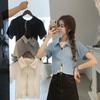 Women's Turn Down Collar Short Sleeve Blouse Loose Fit Cropped Zip Front Solid Color Korean Casual Summer Crop Shirt Top