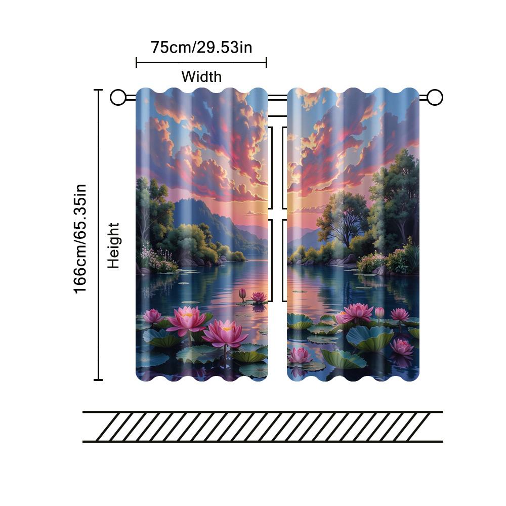 2 Pcs   Filtering Curtains (excluding Rods   Non-movable   Without Batteries) daysWater Lilies for Use In Bedrooms and Living Rooms