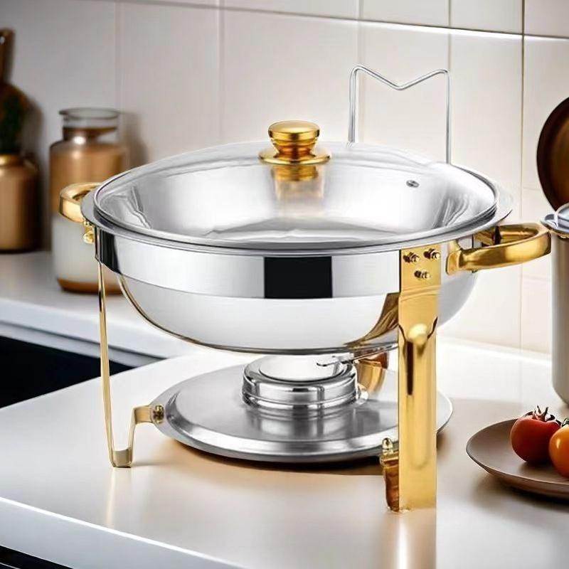 Alcohol Stove Large Capacity Circular Gold-plated Insulated Heating Furnace Hotel Restaurant Stainless Steel Buffet Stove