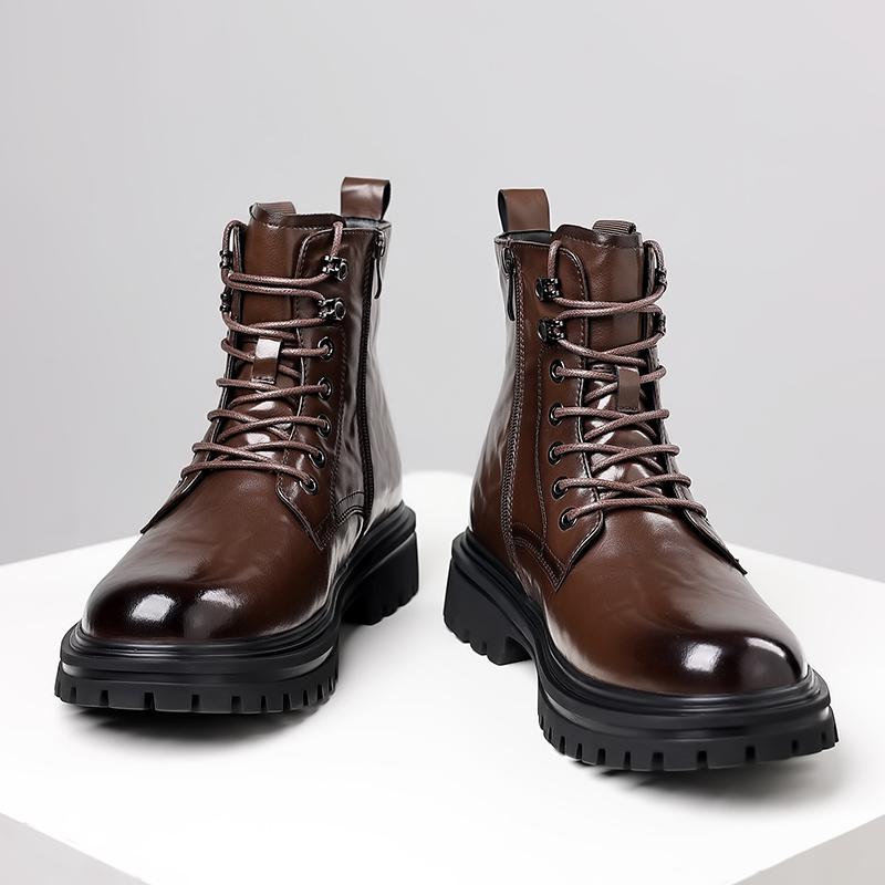 Luxury Brand Winter New Designer Men Genuine Leather Boots Fashion Casual High Top Short Plush Men Side Zipper Platform Shoes