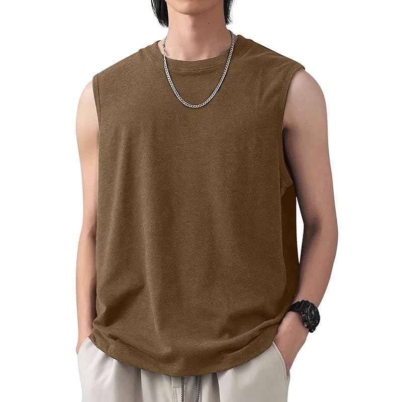 

[MOWO] tank top men s [Shoulders look broad, simple and cool] Spring/summer sleeveless Plain color 100% cotton Antibacterial and deodorizing treatment