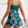 2Pcs/Set Women Summer Swimsuit Set Adjustable Straps Print Mesh Hem Bandeau Tops High Waist Swim Shorts Set