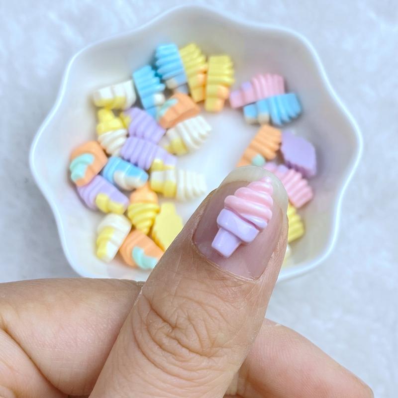 30Pcs New Cute Resin Mini 7*13mm Ice Cream Series Flat Back Manicure Parts Embellishments For Hair Bows Accessories