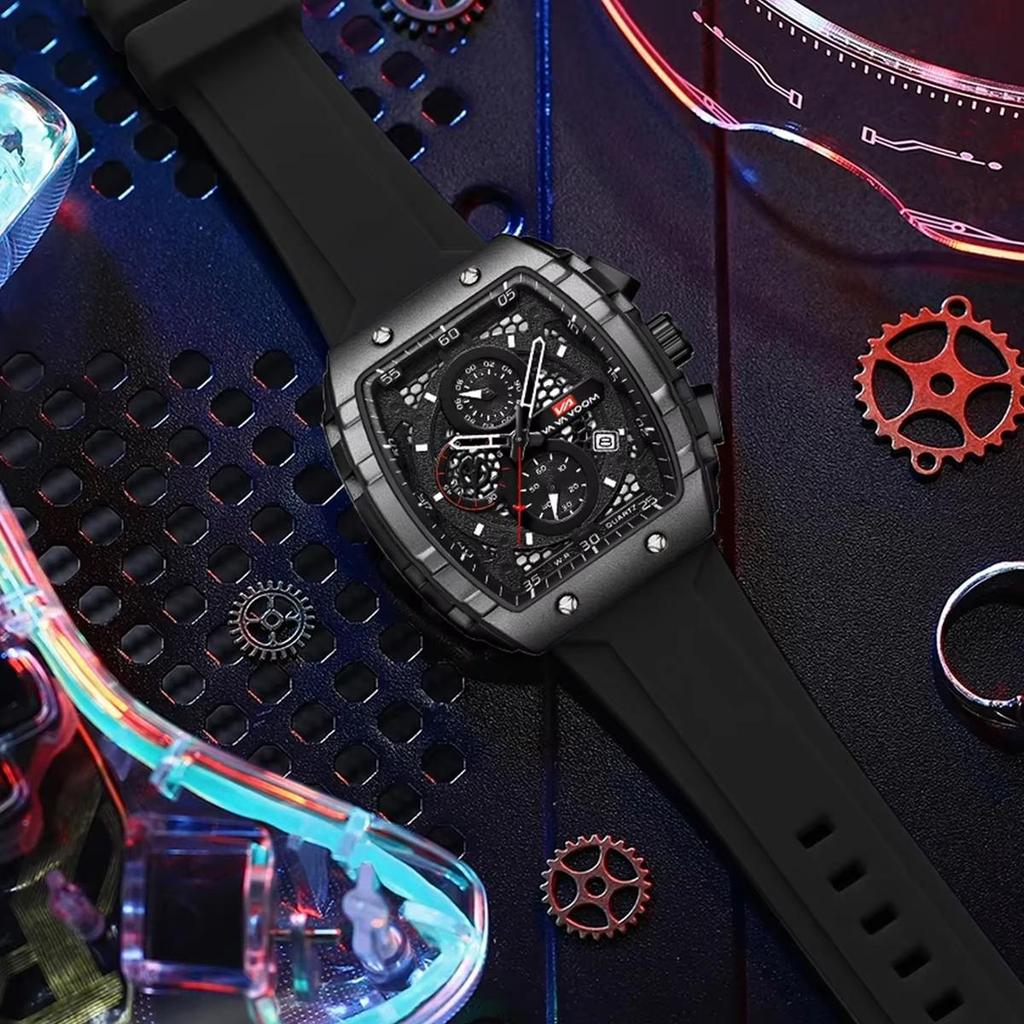Men Multifunctional Watch Fashion Silicone Timing Clock Waterproof Sports Military Watch Quartz Watch