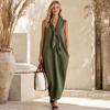 Maxi Abito da Donna con Scollo a V e Nodo sul Davanti, Abito Estivo Senza Maniche Ampio, Casual Fluido da Viaggio Vacanza Lungo con Tasche