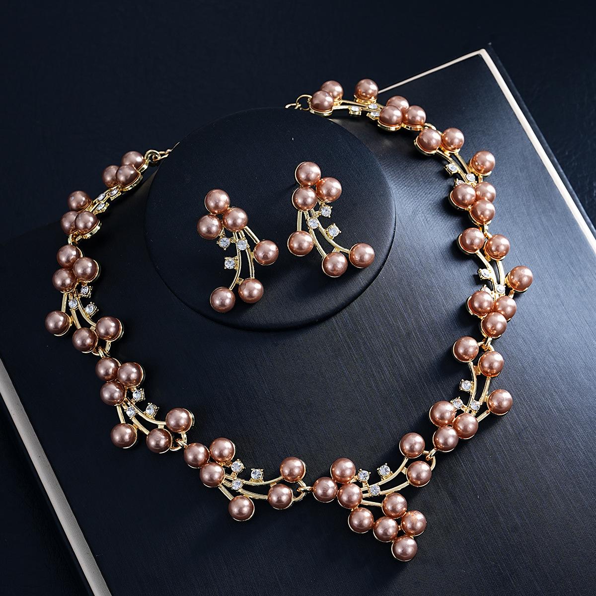 Elegant Cross-Border Pearl Alloy Wedding Jewelry Set: Versatile Necklace & Earrings for Brides