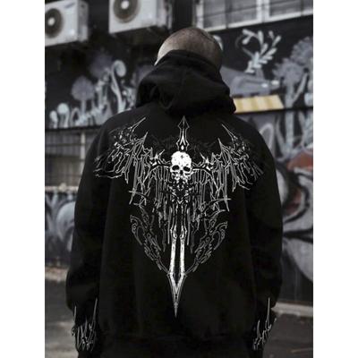 European and American Men's Fashionable Autumn Gothic Skull Print Soft and Comfortable Hooded Sweatshirt Outdoor Street Style To