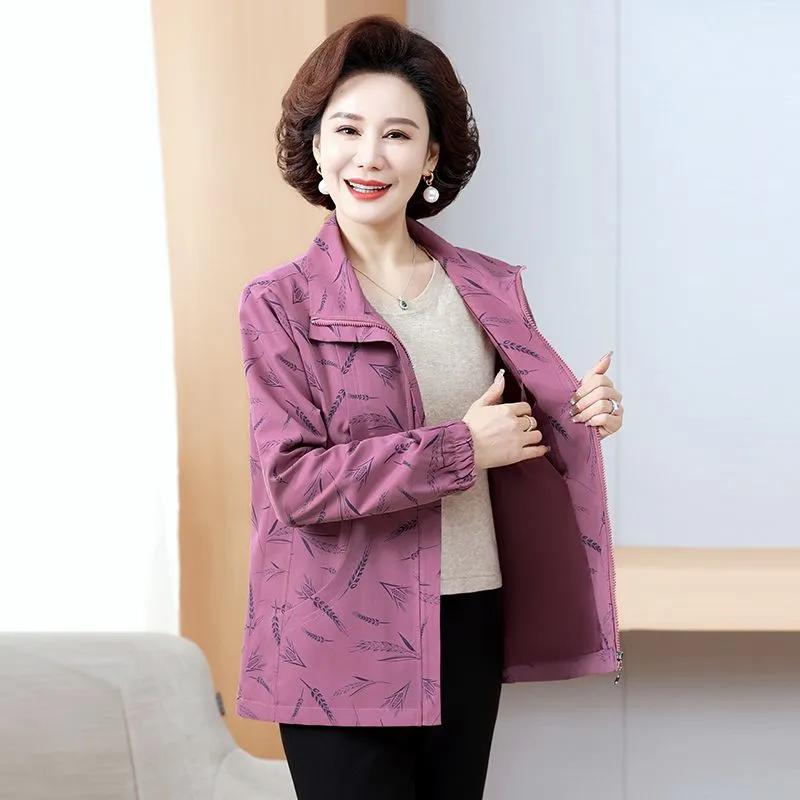 

Женская весенне-осенняя куртка на подкладке, куртка с лацканами для мамы среднего возраста, большого размера, с принтом, свободная, повседневная, короткая, тонкая 5XL розы красного