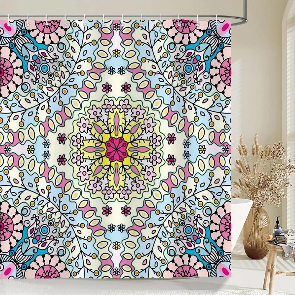 Bohemian Style Shower Curtains Mandala Boho Flowers and Plants Printing Bathroom Curtains Waterproof Polyester Bath Curtain