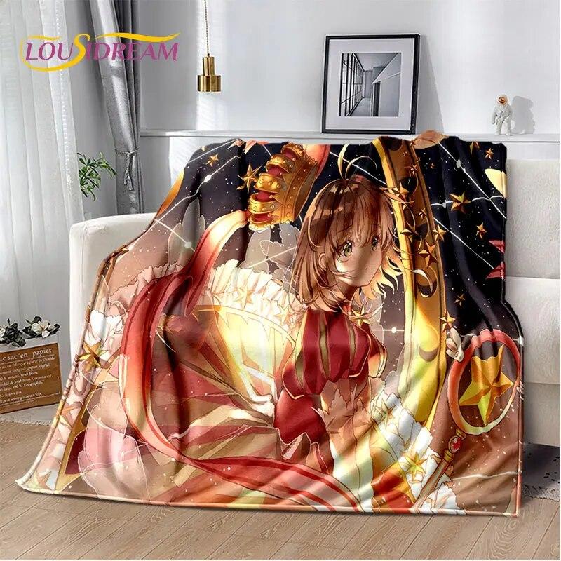 Cute Cartoon Cardcaptor Sakura Soft Plush Blanket,Flannel Blanket Throw Blanket for Living Room Bedroom Bed Sofa Picnic Cover 3D