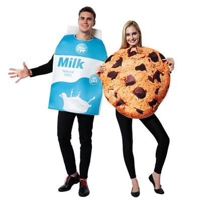 Couple Cookies and Milk Carton Box Costume Halloween Food Adult Men Women Cosplay Party Outfit
