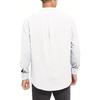Spring Autumn Top Standing Collar Men's Clothing Solid Color Long Sleeve Button Men's Cotton Linen Shirt